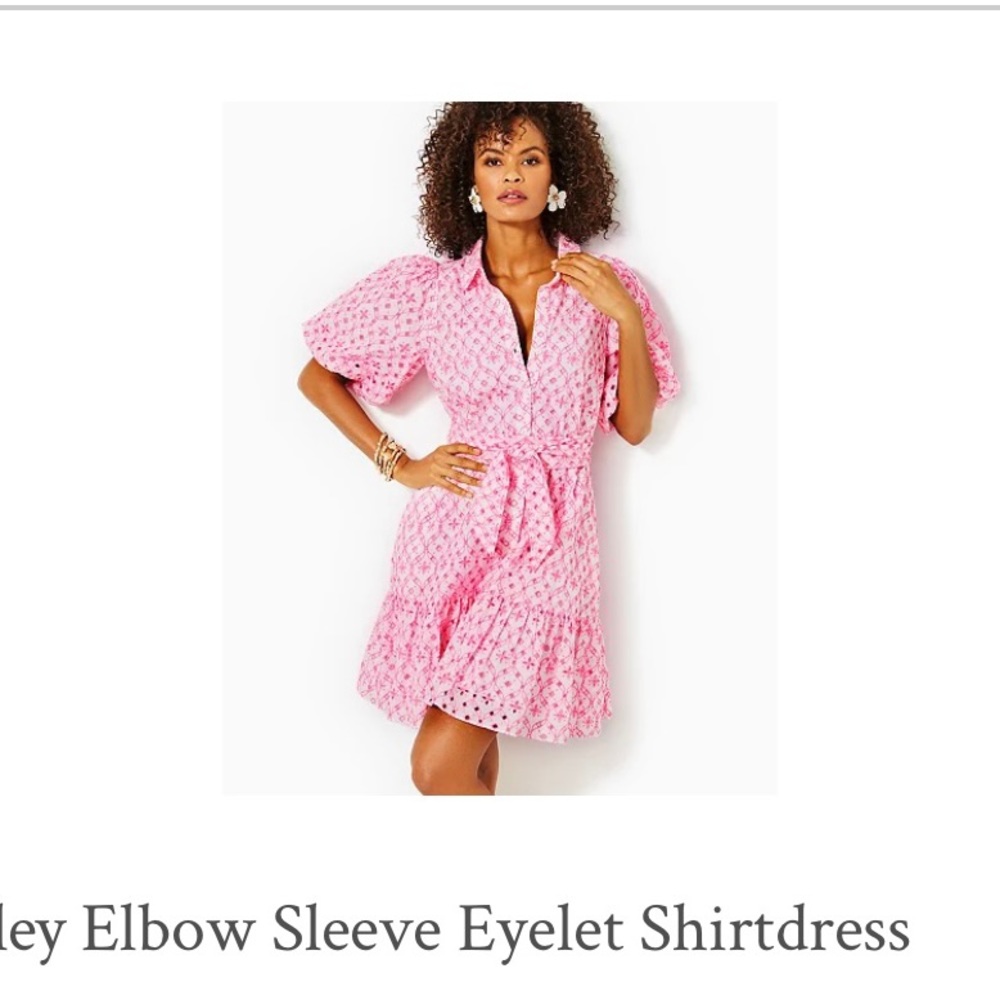 Lilly Pulitzer Cartley elbow sleeve eyelet shirt dress